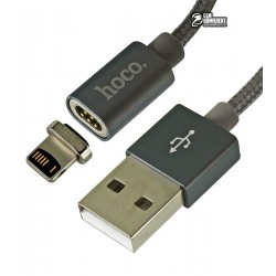 Кабель lightning - USB, Hoco U40A, магнитный, 1 метр, 2А, в тканевой оплетке, серебро