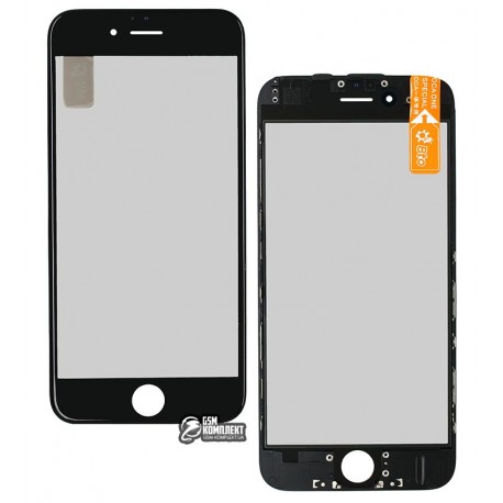 Стекло корпуса для Apple iPhone 6, с рамкой, с поляризационной пленкой, с OCA-пленкой, черное