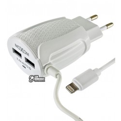 Сетевое зарядное устройство Moxom KH-51, 2.4A, 2USB, с кабелем Lightning, белое