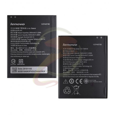 Аккумулятор BL243 для Lenovo A7000, K3 Note (K50-T5), Li-Polymer, 3,82 B, 3000 мАч, Original