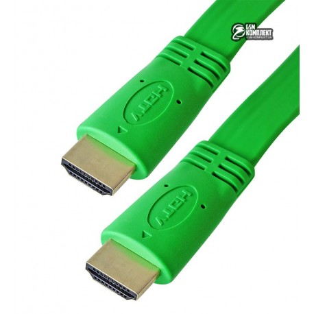 Кабель HDMI в HDMI, 1,5 метра, плоский, зеленый