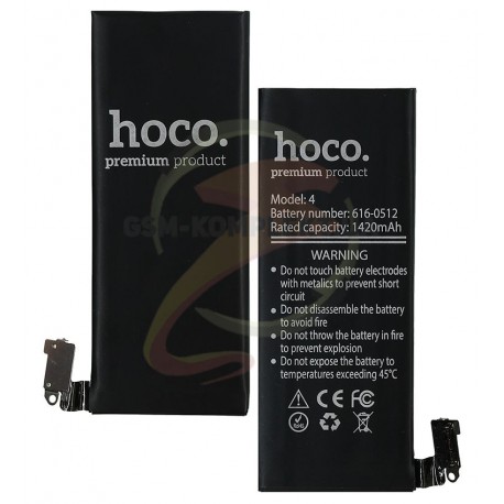 Аккумулятор Hoco для Apple iPhone 4, Li-ion, 3,7 В, 1420 мАч, #616-0513