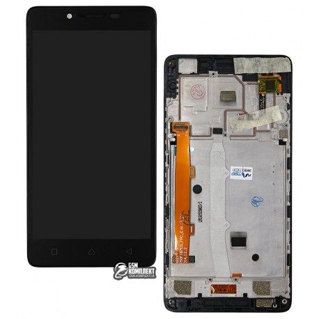 Дисплей для Lenovo A6010, черный, с сенсорным экраном (дисплейный модуль), в раме, с передней панелью