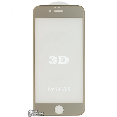 Закаленное защитное стекло 4D Glass для Apple iPhone 6, iPhone 6S, 3D, 0,3 мм 9H, золотистое