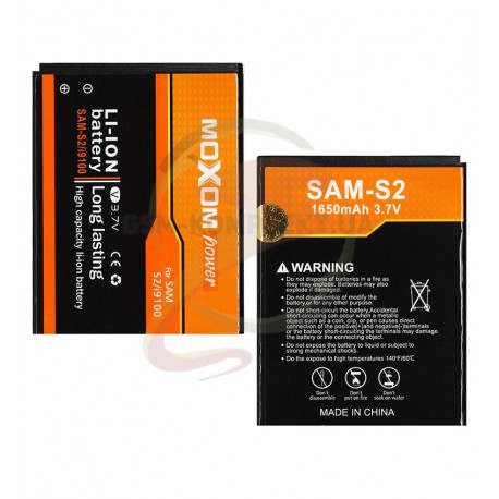 Аккумулятор Moxom EB-F1A2GBU для Samsung I9100 Galaxy S2, I9103 Galaxy R, I9105 Galaxy S2 Plus, Li-ion, 3,7 В, 1650 мАч