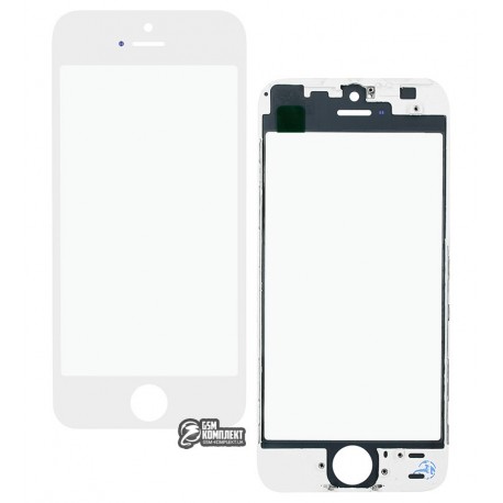 Стекло корпуса для Apple iPhone 5S, iPhone SE, с рамкой, с OCA-пленкой, белое