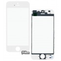 Стекло дисплея для iPhone 5S, iPhone SE, с рамкой, с OCA-пленкой, белое