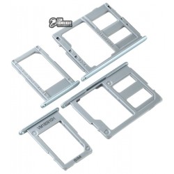 Держатель SIM-карты для Samsung J330F Galaxy J3 (2017) Dual SIM, сербро-синий, комплект 2 шт., c держателем MMC