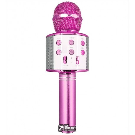 Портативный микрофон колонка для караоке WS-858, розовая