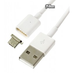 Кабель microUSB, Metal Magnetic, магнитный, 1 метр, белый