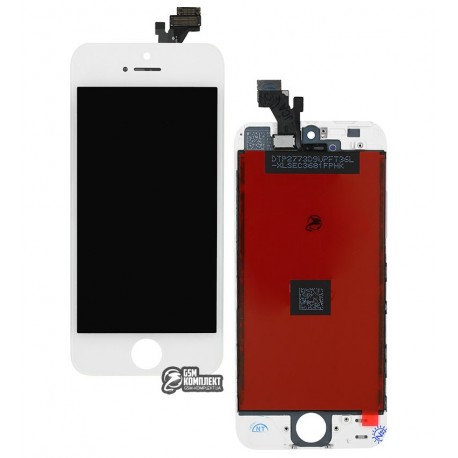 Дисплей iPhone 5, белый, с сенсорным экраном (дисплейный модуль), с рамкой, High Copy