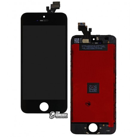 Дисплей iPhone 5, черный, с сенсорным экраном (дисплейный модуль), с рамкой, High Copy