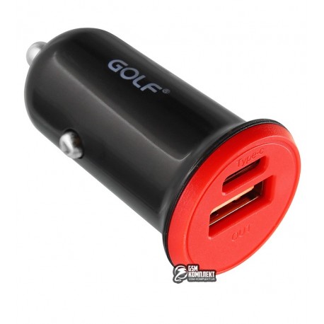 Автомобильное зарядное устройство Golf GF-C7 QC3.0 (1USB+1Type-C, 3А), черное