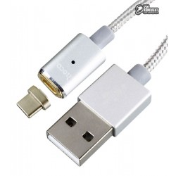 Кабель Type-C - USB, Hoco U16 magnetic adsorption, 2,1 Ампер, 1 метр, магнитный, серебро