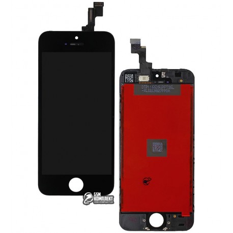 Дисплей iPhone 5S, черный, с сенсорным экраном (дисплейный модуль), с рамкой, High Copy