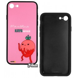 Чехол для iPhone 7, iPhone 8, Puzzo glass case mad series, силикон-стекло, клубничка