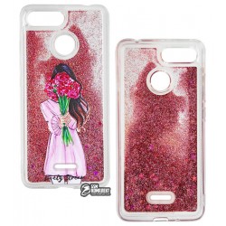 Чехол для Xiaomi Redmi 6, Lovely Stream, силиконовый с жидкостью, (girl with flowers)