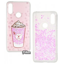 Чехол для Xiaomi Redmi 7, Lovely Stream, силиконовый с жидкостью, (ice cream coffee pink)