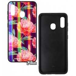 Чехол для Samsung A205F/A305F Galaxy A20/A30, WAVE Monaco Case, силикон-стекло, цветы бордо