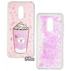 Чехол для Xiaomi Redmi 5 Plus, Lovely Stream, силиконовый с жидкостью, (ice cream coffee pink)