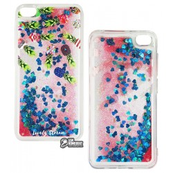 Чехол для Xiaomi Redmi Go, Lovely Stream, силиконовый с жидкостью, (green pineapples)