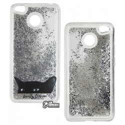 Чехол для Xiaomi Redmi 4X, Lovely Stream, силиконовый с жидкостью, (black cat)