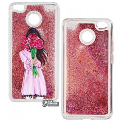 Чехол для Xiaomi Redmi 4X, Lovely Stream, силиконовый с жидкостью, (girl with flowers)