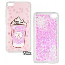 Чехол для Xiaomi Redmi Go, Lovely Stream, силиконовый с жидкостью, (ice cream coffee pink)
