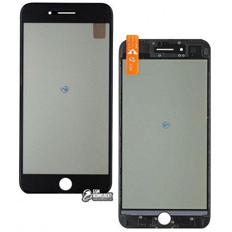 Стекло корпуса для Apple iPhone 7 Plus, с рамкой, с поляризационной пленкой, с OCA-пленкой, черное