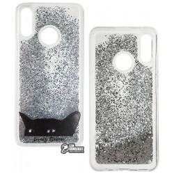 Чехол для Huawei P Smart 2019/Honor 10 Lite, Lovely Stream, силиконовый с жидкостью, (black cat)