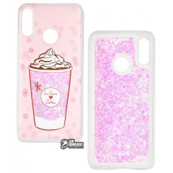 Чехол для Huawei P Smart 2019/Honor 10 Lite, Lovely Stream, силиконовый с жидкостью, (ice cream coffee pink)