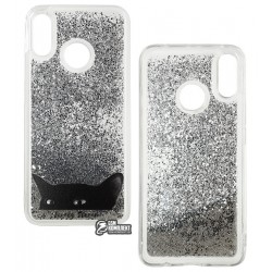 Чехол для Huawei P Smart+/Nova 3i, Lovely Stream, силиконовый с жидкостью, (black cat)