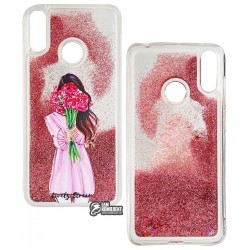 Чехол для Huawei Y7 2019, Lovely Stream, силиконовый с жидкостью, (girl with flowers)