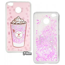 Чехол для Xiaomi Redmi 4X, Lovely Stream, силиконовый с жидкостью, (ice cream coffee pink)