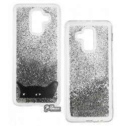 Чехол для Samsung Galaxy A6 Plus 2018 A605F, Lovely Stream, силиконовый с жидкостью, (black cat)