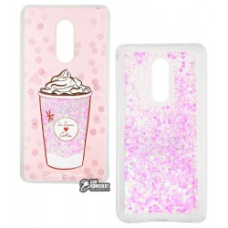 Чехол для Xiaomi Redmi Note 4X, Lovely Stream, силиконовый с жидкостью, (ice cream coffee pink)