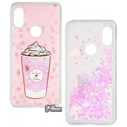 Чехол для Xiaomi Redmi Note 6 Pro, Lovely Stream, силиконовый с жидкостью, (ice cream coffee pink)