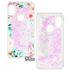 Чехол для Xiaomi Redmi Note 6 Pro, Lovely Stream, силиконовый с жидкостью, (flowering corners)