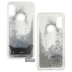 Чехол для Xiaomi Redmi Note 6 Pro, Lovely Stream, силиконовый с жидкостью, (black cat)