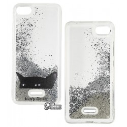 Чехол для Xiaomi Redmi 6A, Lovely Stream, силиконовый с жидкостью, (black cat)