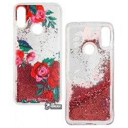 Чехол для Xiaomi Redmi Note 7, Lovely Stream, силиконовый с жидкостью, (red rose)