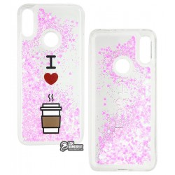 Чехол для Xiaomi Redmi Note 7, Lovely Stream, силиконовый с жидкостью, (I love coffee)