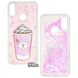 Чехол для Xiaomi Redmi Note 7, Lovely Stream, силиконовый с жидкостью, (ice cream coffee pink)