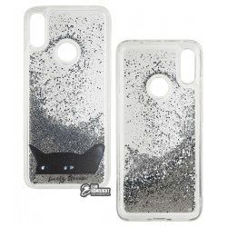 Чехол для Xiaomi Redmi Note 7, Lovely Stream, силиконовый с жидкостью, (black cat)