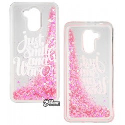 Чехол для Huawei Honor 6A, Lovely Stream, силиконовый с жидкостью, аквариум, just smile and wave pink