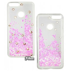 Чехол для Huawei P Smart/Enjoy 7S, Lovely Stream, силиконовый с жидкостью, аквариум, gold stars