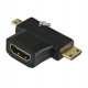 Переходник гнездо HDMI - штекер mini HDMI + штекер micro HDMI, gold