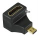 Переходник штекер micro HDMI - гнездо HDMI угловой, gold, пластик