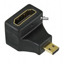 Переходник штекер micro HDMI - гнездо HDMI угловой, gold, пластик
