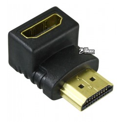 Переходник штекер HDMI -гнездо HDMI угловой, gold, пластик